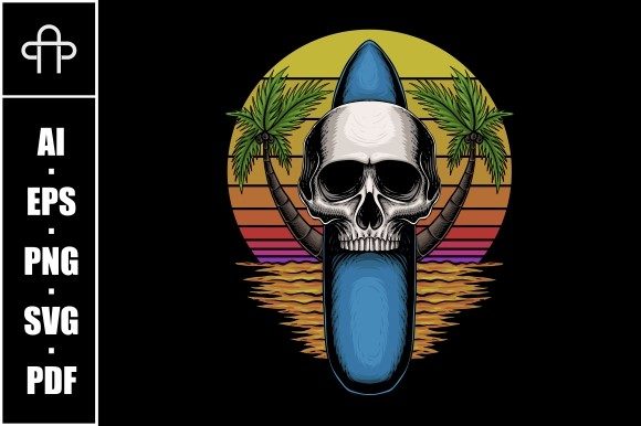 Skull Surfing Board Retro Vector Review